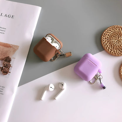 Milk tea AirPods storage case in purple silicone TPU soft shell with simple solid colour back cover