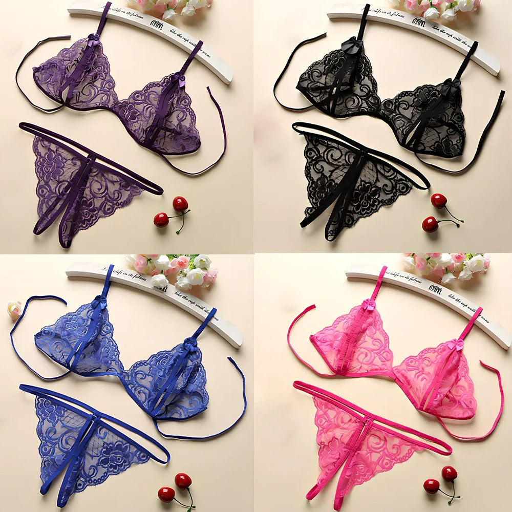 Three-point lingerie set in modal mesh fabric with adjustable straps and seamless edges