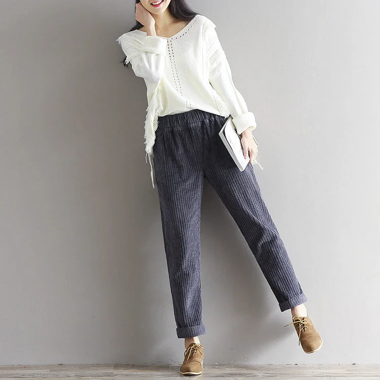 Plus Size Women's Thin Corduroy Trousers for autumn and winter casual wear