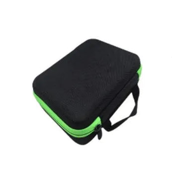 Red cube-shaped EVA essential oil storage bag with 30 compartments, shown mounted on a wall.