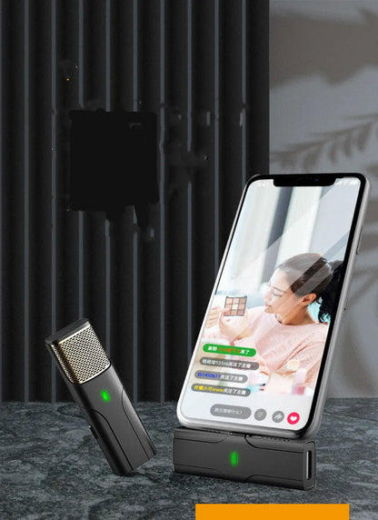 Black wireless lavalier microphone with Type-C charging cable for live broadcast recording