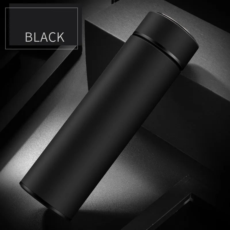 450ml stainless steel vacuum water bottle in black with arrow-shaped lid, showing double wall insulation.