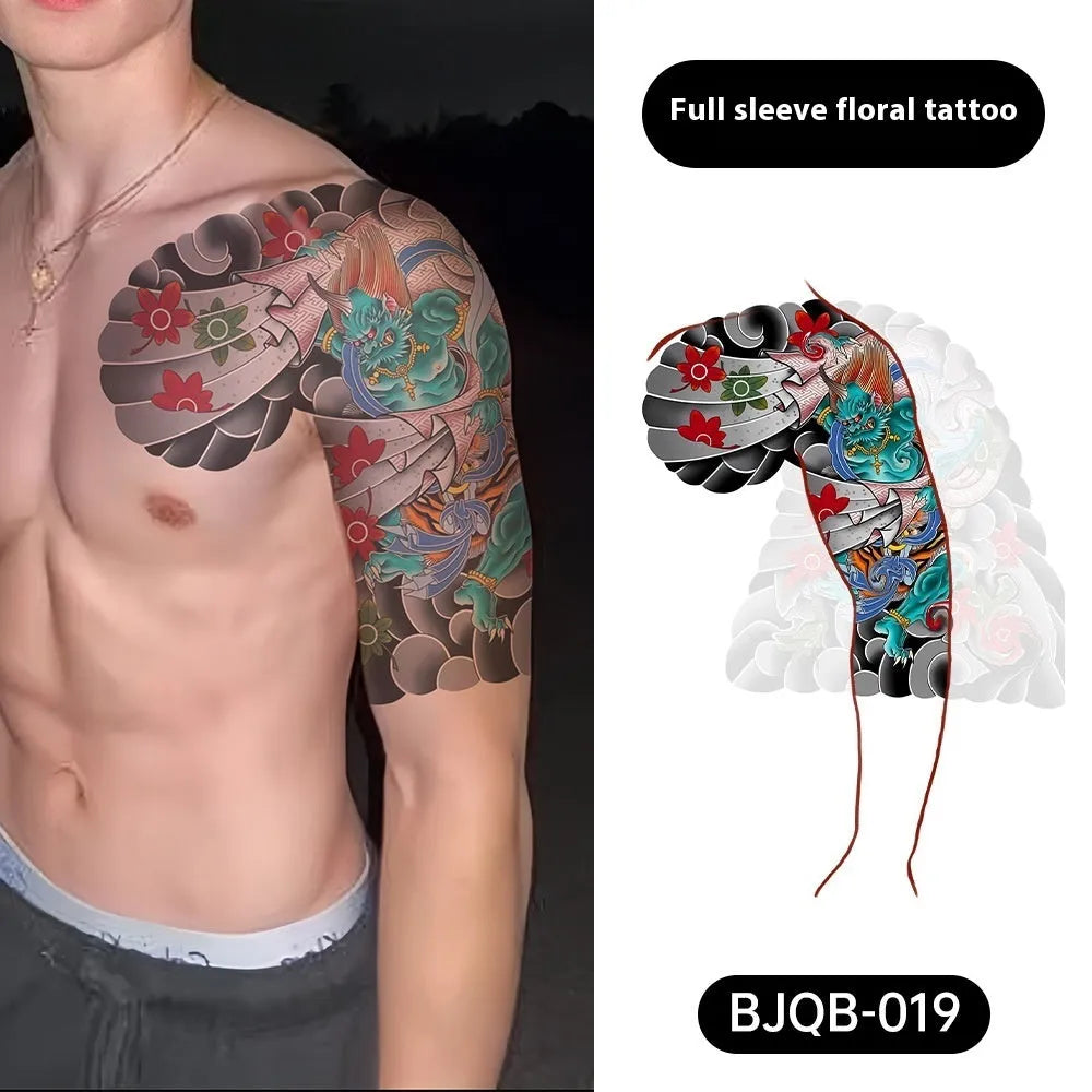 Retro traditional simulation flower arm body sticker sheet, 520mm x 370mm, transfer printing, BJQB pattern options