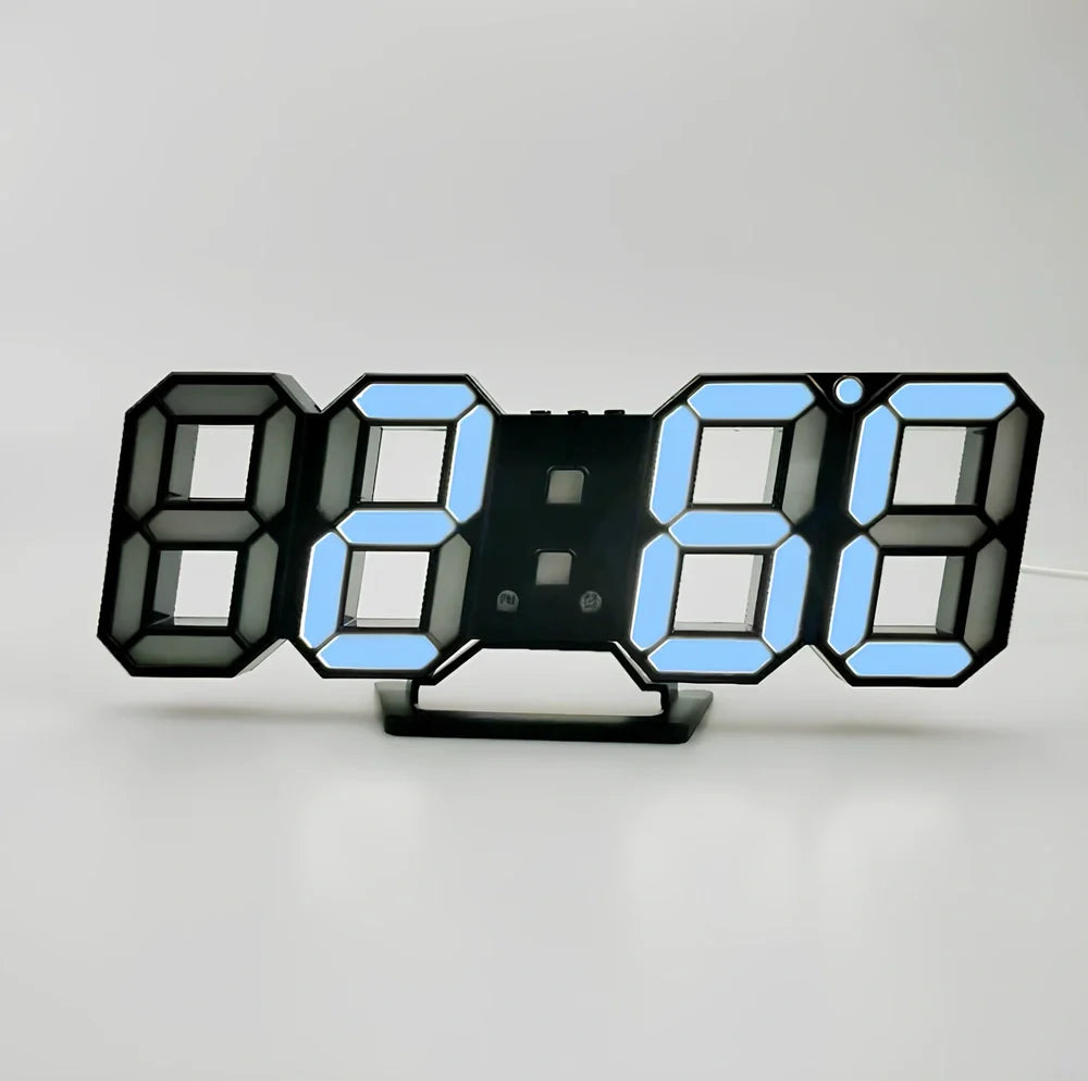 3D LED wall digital clock showing time, date and temperature with multiple colour options