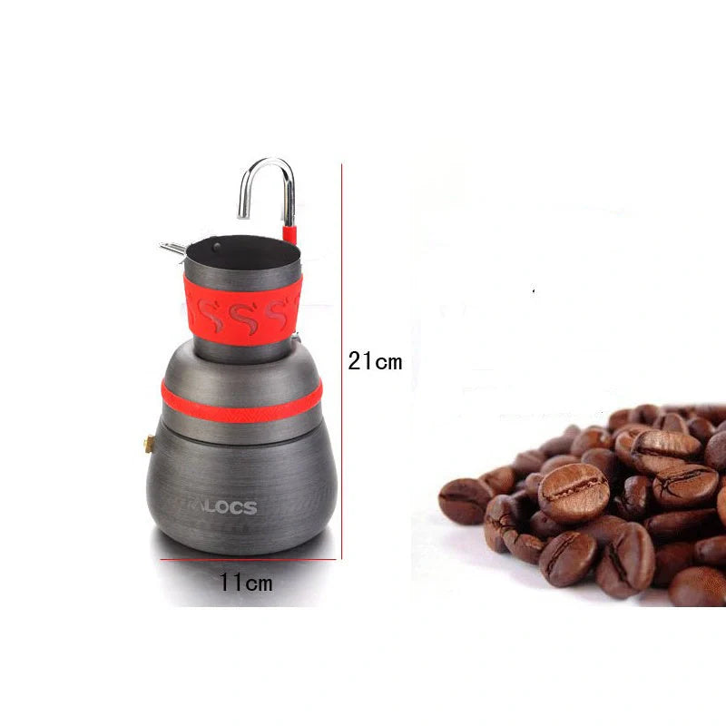 350ml aluminium alloy outdoor camping coffee pot with cups, grey