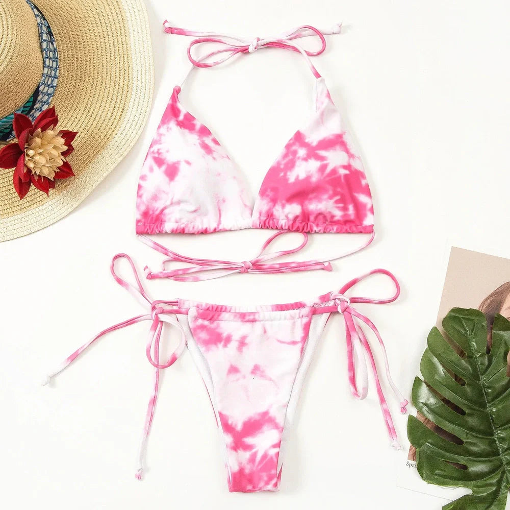 Printed bikini ladies split swimsuit with chlorine-resistant polyester fabric for swimming