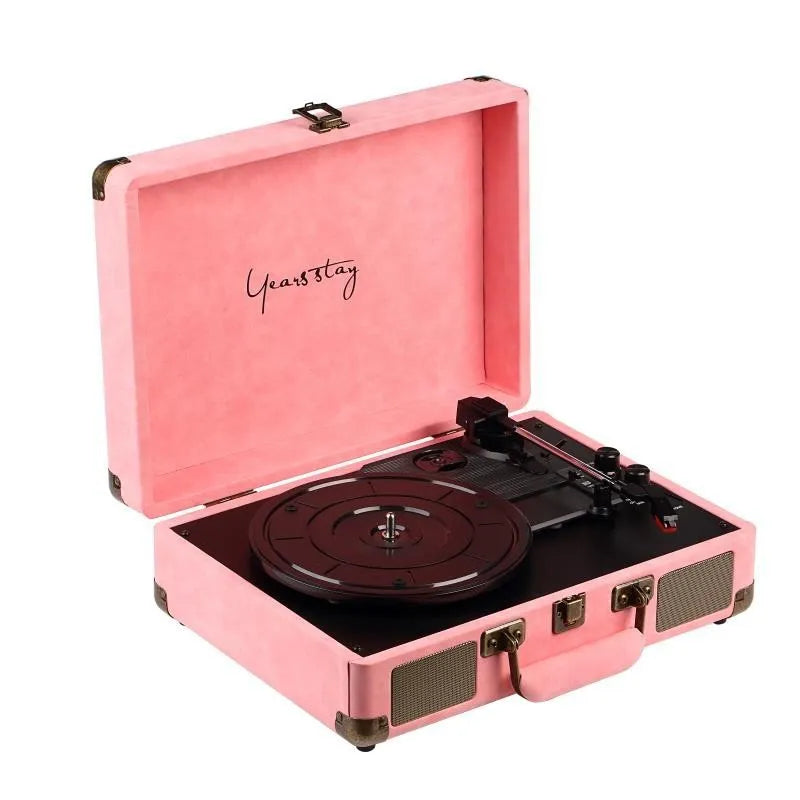 Leather case Bluetooth phonograph turntable portable retro vinyl record player with multiple colour options available in white pink red green black or brown supporting EU UK and US plug models