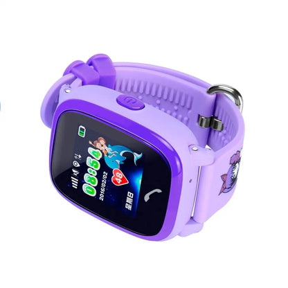 DF25 blue children's waterproof smart watch with touch screen display on silicone wristband