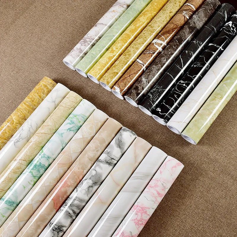 Elegant imitation marble furniture wallpaper with waterproof and heat-resistant properties for easy kitchen, bathroom, and home decor updates
