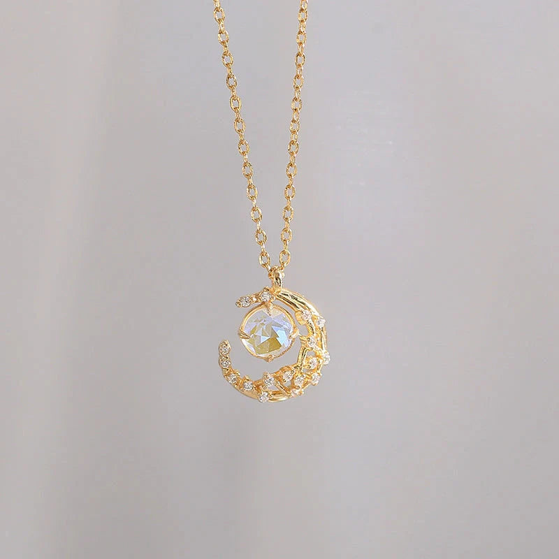 Elegant Ladies Moon Pendant Necklace with adjustable chain and diamond-cut detailing
