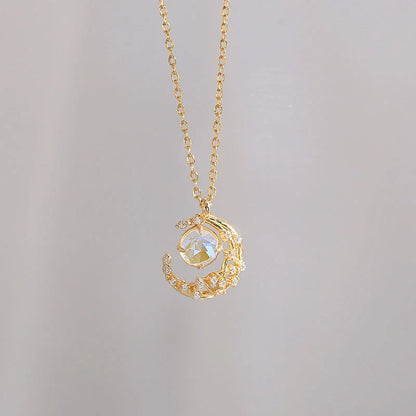 Elegant Ladies Moon Pendant Necklace with adjustable chain and diamond-cut detailing