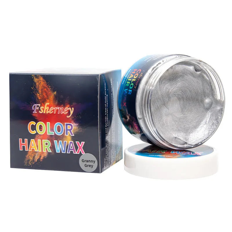 120g hair styling clay container showing colour options including blue, green, purple and other shades