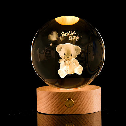 Luminous Galaxy Crystal Ball with 3D laser inner carving showing celestial patterns and gradient lighting