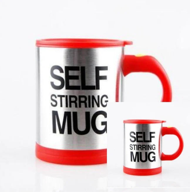 Self-stirring magnetic mug in stainless steel with food-grade PP plastic lid