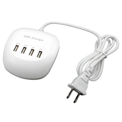 White dual port USB wall charger with either EU two-pin or US two-pin plug style