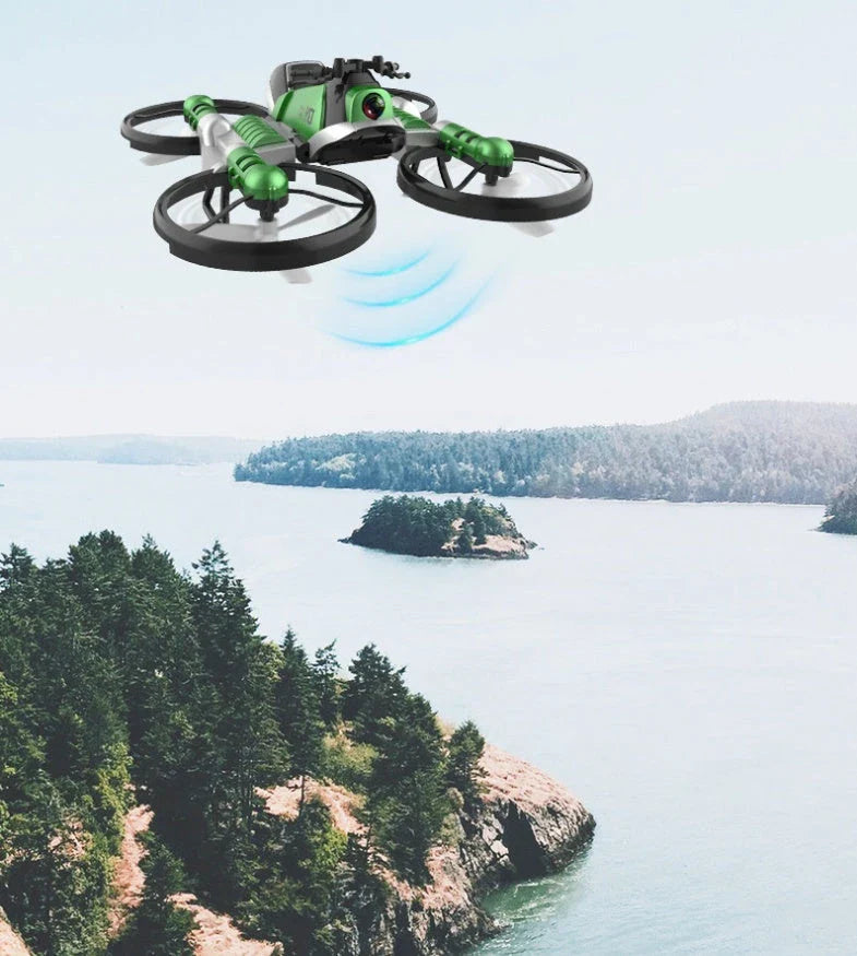 2-in-1 Foldable Drone and Motorcycle RC Toy with HD Camera for Aerial Photography and Ground Exploration