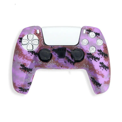 Camouflage pattern silicone protective case for PS5 DualSense controller showing textured grip surface