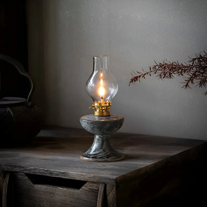 Black handmade ceramic kerosene lamp night light with retro split design, 23.8cm tall and 7.8cm wide