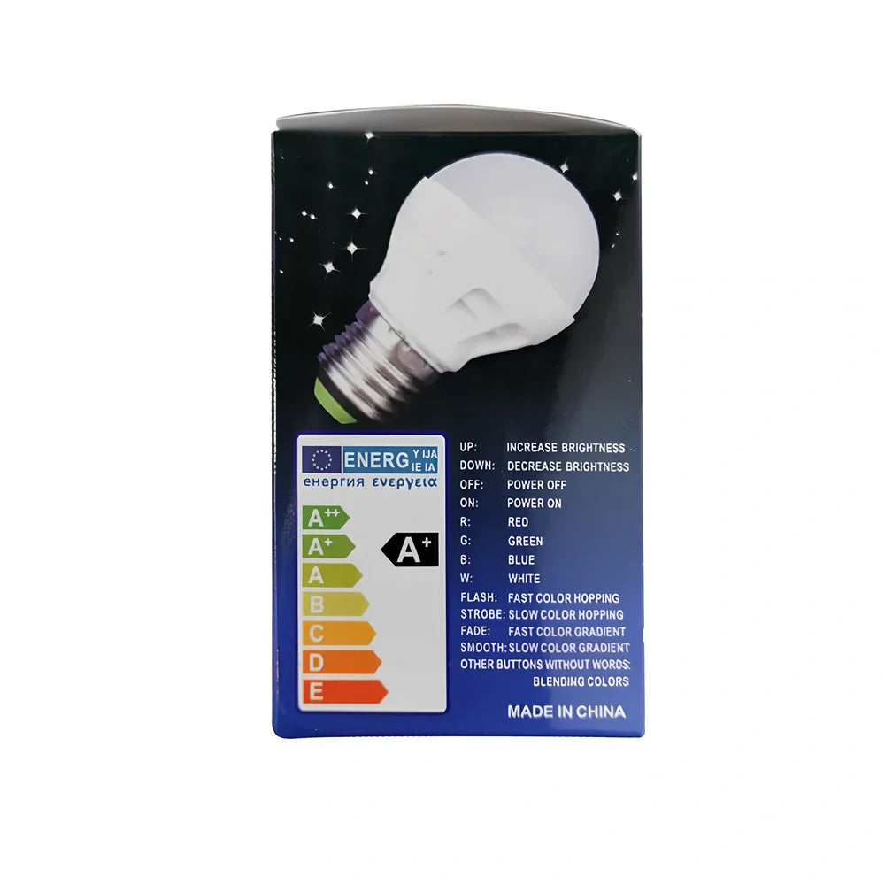 3W RGB LED bulb with remote, plastic aluminium body, PC shade, 210 lumens full colour output