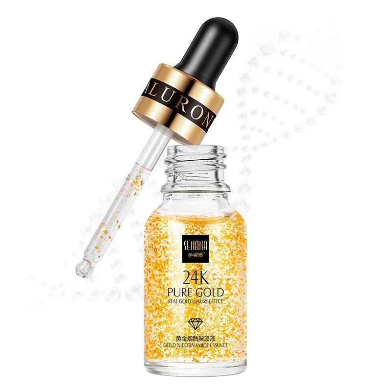 24K gold nicotinamide anti-ageing face serum gel in 15ml, 50ml and 100ml sizes