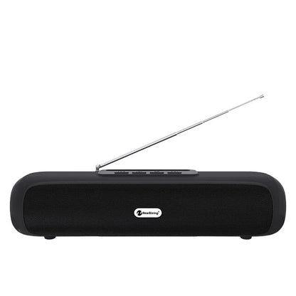 Long strip wireless desktop subwoofer speaker in black, blue, red, or silver grey colour options.