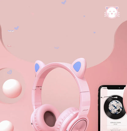 Pink and white wireless Bluetooth headset with head-mounted design and 40mm speakers