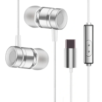 In-ear music video headphones with environmental protection TPE material in black, silver, pink, and gold