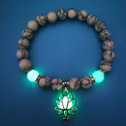 Glow-in-the-Dark Lotus Stone Bracelet with Adjustable Elastic Design for Yoga, Meditation, and Everyday Wear