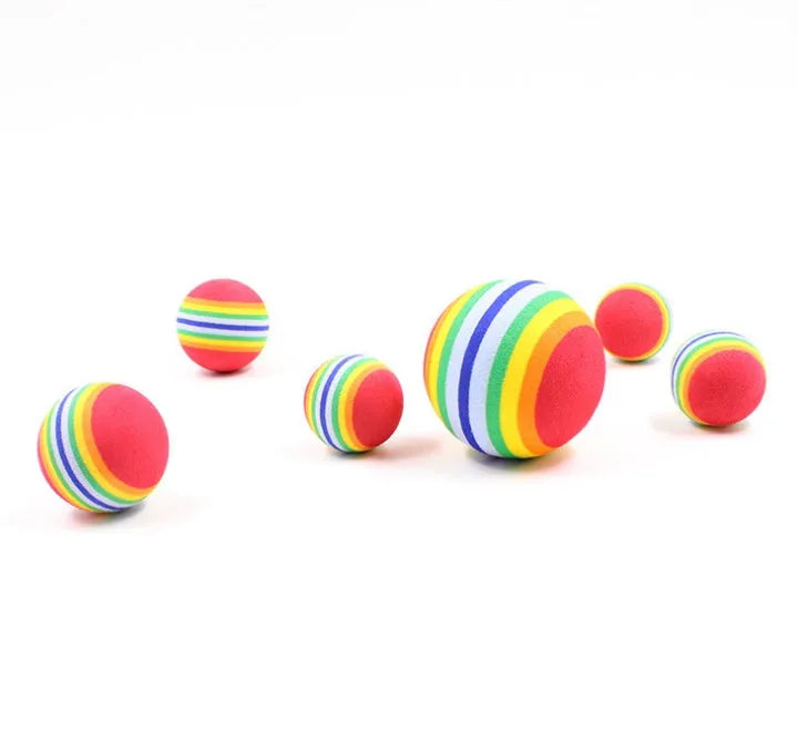 42mm EVA foam cat ball toy in yellow, red, and light blue with soft golf ball shape