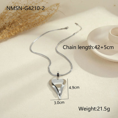 Stainless steel geometric necklace with double heart snake bones pendant in gold or steel colour