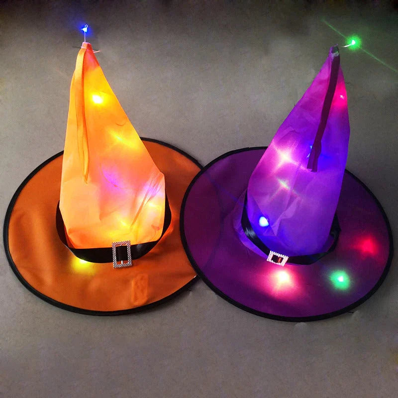 Glowing Halloween Witch Hat with LED Lights - Fun Costume Accessory for Kids' Parties