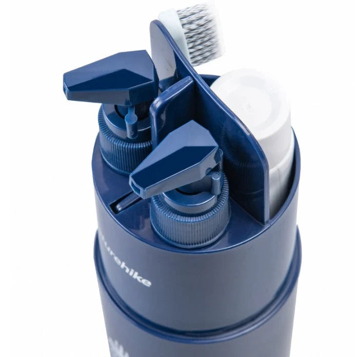 Multifunctional wash cup set with mirror and comb in blue and white