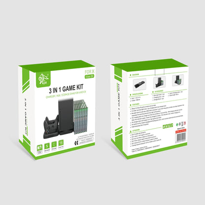Xbox Series X three-in-one set with main unit base, controller charging station and game disc storage rack in black