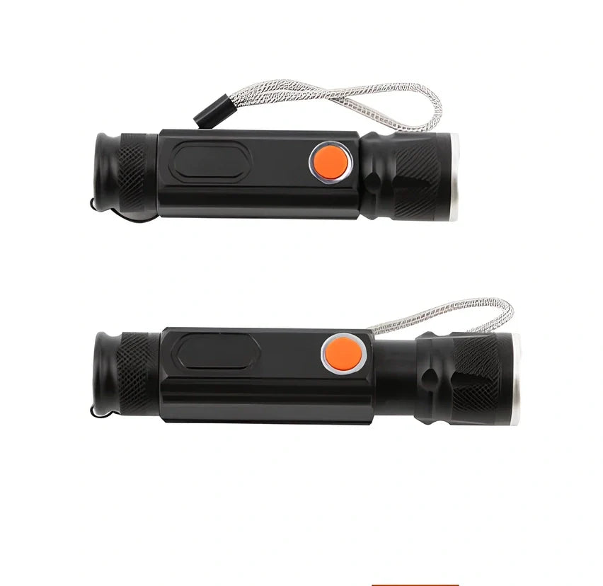 Black Soringrad multifunctional aluminium flashlight with COB and T6 lamp beads, magnet base, 200m range for hiking and camping