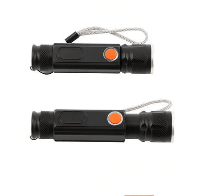 Black Soringrad multifunctional aluminium flashlight with COB and T6 lamp beads, magnet base, 200m range for hiking and camping