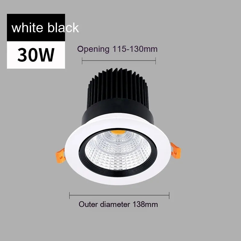 Modern aluminium recessed LED ceiling spotlight with three colour temperature settings shown installed.