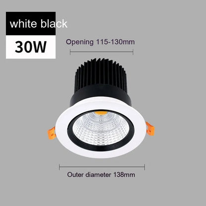 Modern aluminium recessed LED ceiling spotlight with three colour temperature settings shown installed.