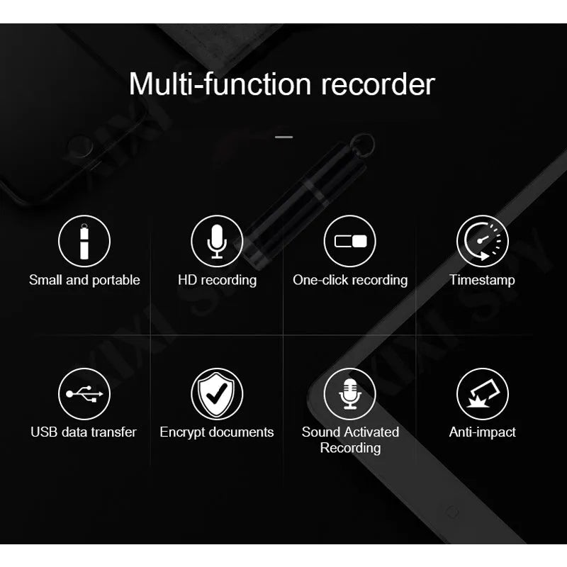 Black Amoi A1 metal voice recorder with headset, storage options 4GB 8GB 16GB 32GB
