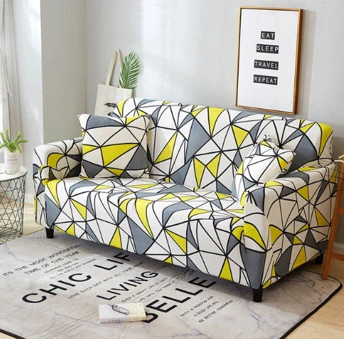 Elastic sofa cover in navy blue with high-density fabric for stain protection