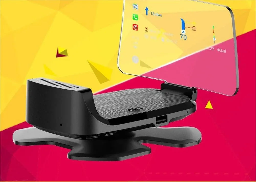 Black head-up display car projector unit for OBD connection and windscreen projection