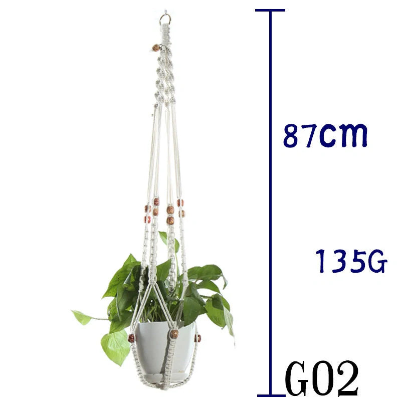 Handmade beige cotton rope indoor plant hanger basket for stylish home decor