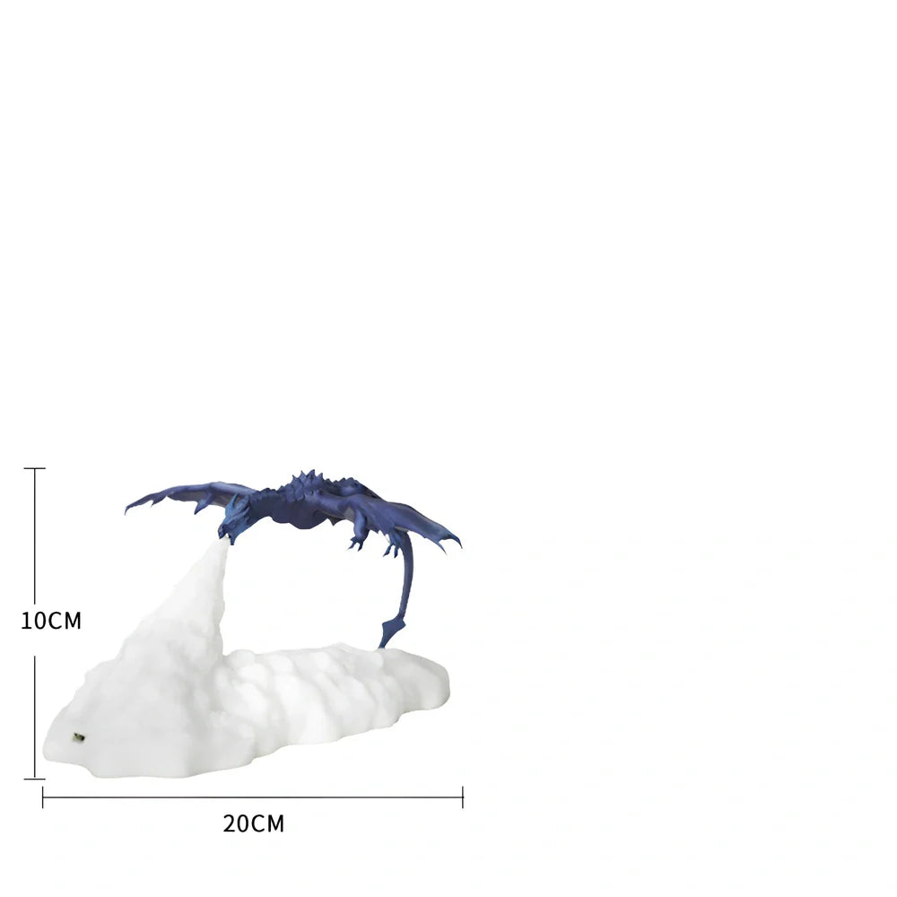 3D printed dragon LED night light with blue colour and fire illumination effect