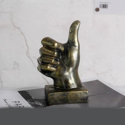 Resin gesture ornament in bronze finish showing hand making OK sign, 10cm tall desktop decoration
