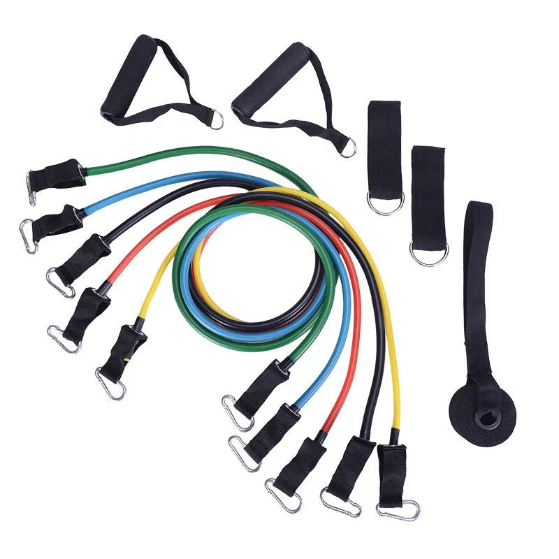Adjustable resistance bands for full-body toning and strength training at home, featuring various resistance levels and soft foam handles
