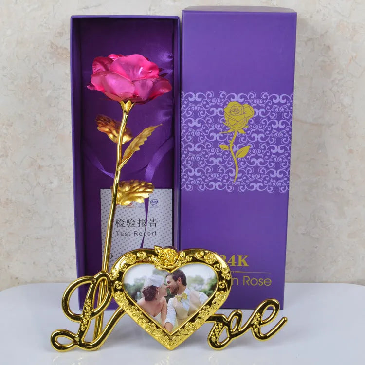 Golden rose artificial flower metal Valentine's gift in gold, red, blue, violet colours