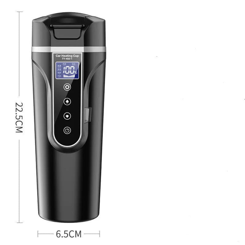 Black portable car electric heating cup with digital display and 400ml capacity