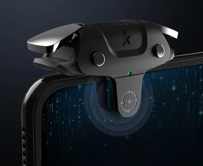 Black F5 Bluetooth mobile phone game controller showing compact 5 cm width design