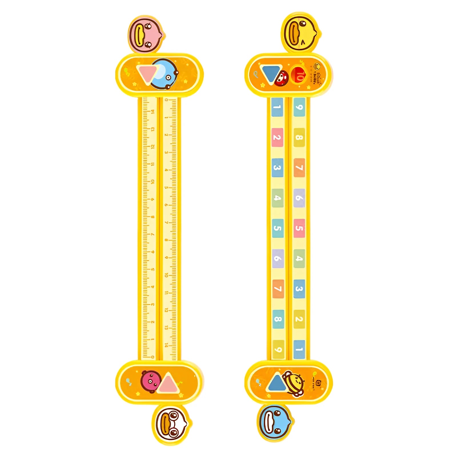 Yellow plastic cartoon digital decomposition ruler for children, measuring 24.5 cm