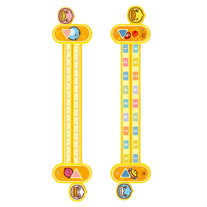 Yellow plastic cartoon digital decomposition ruler for children, measuring 24.5 cm