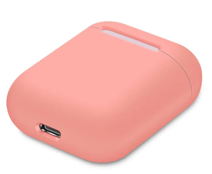 Soft silicone protective case for Apple AirPods charging box in various solid colours.